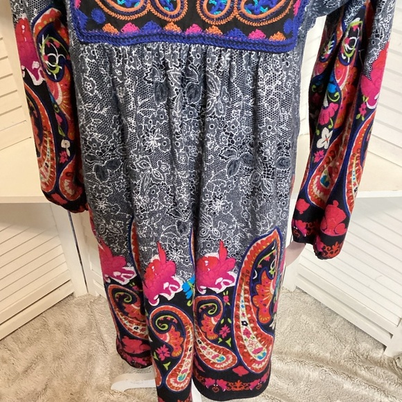 White Mark Blue Long Sleeve Sundress with Plunge Neckline MED 1306 - Picture 4 of 9